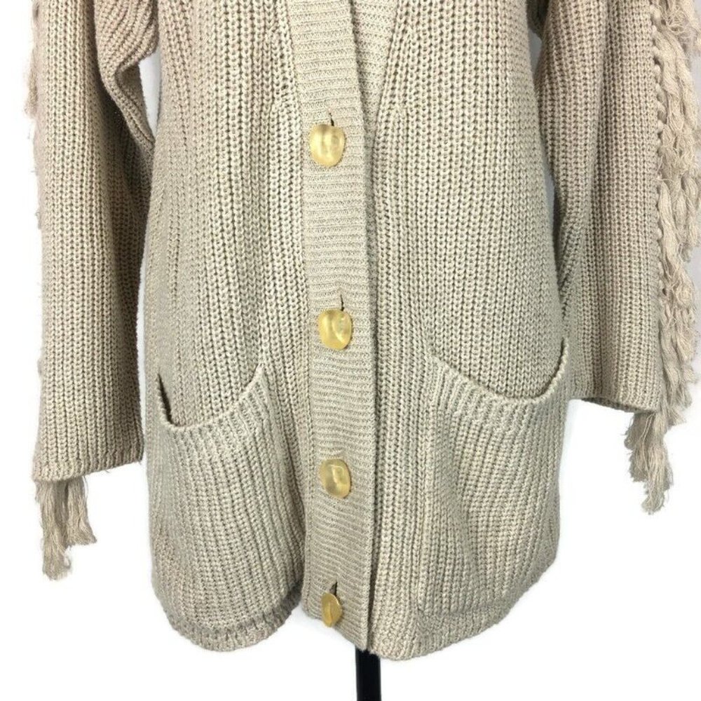 Vtg IB Diffusion Chunky Fringe Cardigan Sweater Womens XS Oversized Beige Boho - Picture 2 of 10